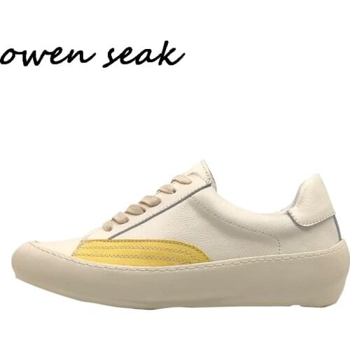 2019 Owen Seak Men Casual Shoes Luxury Men Sneakers Trainers Genuine Leather Loafers Spring Male Lace Up Brand Flats White Shoes