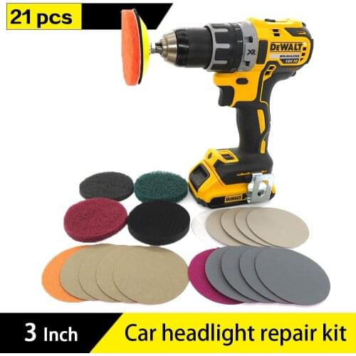21pcs Car Lights Kit Polishing Restoration Car Headlights Repair Set P240 Mop Sanding Discs Pad Drill Adapter