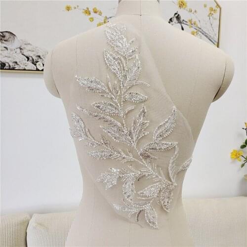 New Embroidery Beaded Sequins Leaf Applique Flower Patch Wedding Dress Childrens Clothing Material Accessories