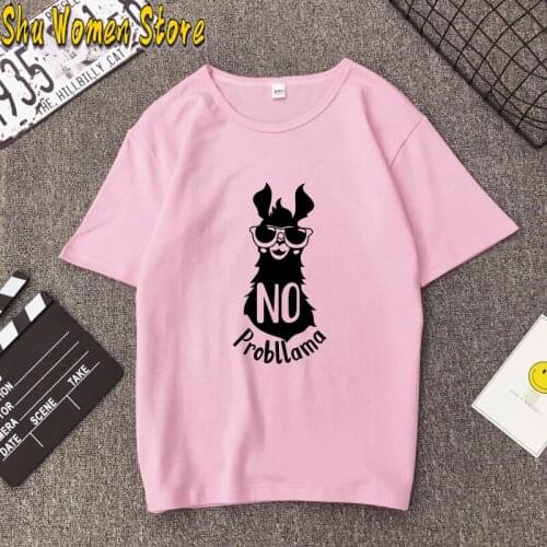 No Probllama Funny Print T-shirt Short Sleeve Women Fashion Tshirt Summer Streetwear Hipster Shirts Cotton 90s Tops Dropshipping