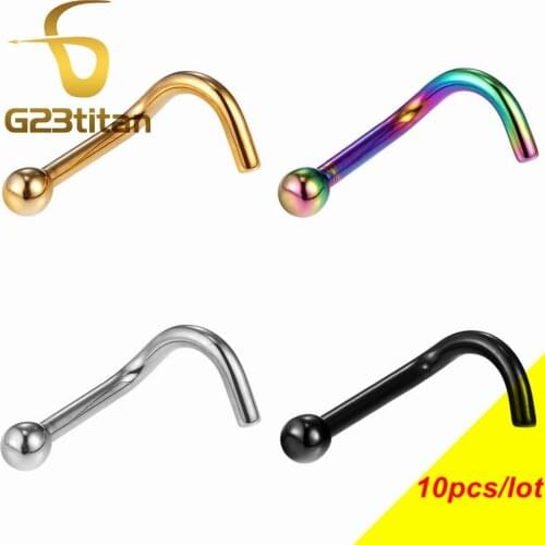 Wholesale 10pcs\lot Body Piercing Jewelry G23titan 5 Colors Choose 16G Titanium Nose Studs Curved Pole Piercing for Women Men