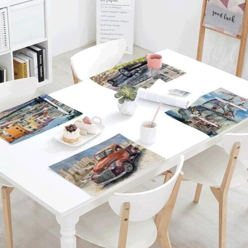 Popular Retro Car Table Napkins For Wedding Printed Kitchen Decoration Tea Towel Coffee Tablecloth 42*32cm Wholesale Table Skirt