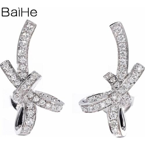 BAIHE Solid 14K White Gold 0.32ct H/SI Round Natural Diamonds Wedding Trendy Fine Jewelry Diamond Gift Stud Earrings for Women