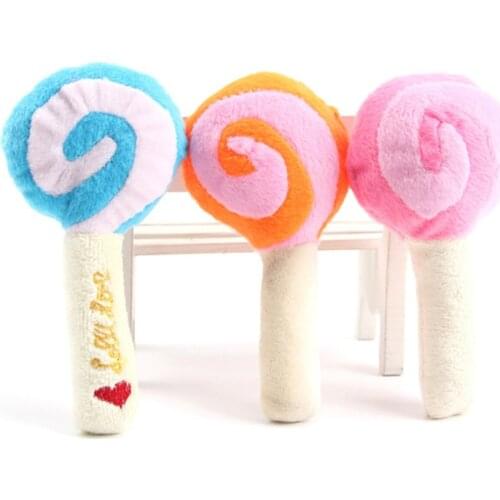 Holapet Cute Lollipop Dog Toys Pet Puppy Chew Squeaker Squeak Plush Sound Toy For Small Pet Dogs Chihuahua Pet Products -3Colors