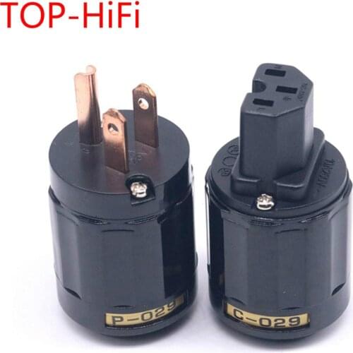 TOP-HiFi Pair Pure Copper P-029 C-029 US Power Plug Socket IEC Connector for DIY Audio Amplifie AC power Cord Cable