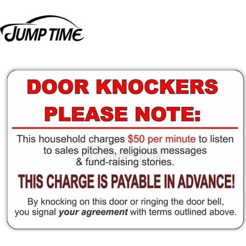 Jump Time 13 x 7.2cm Car Sticker Door Knockers Please Note Decals Warning Business Bulding Waterproof Vinyl Car Accessories