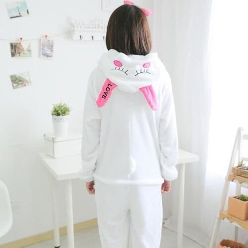 Adults Animal Kigurumi Love Rabbit Pajamas Sets Sleepwear Cosplay Zipper Onesie Hooded Women Men Winter Unisex Cartoon Pajamas