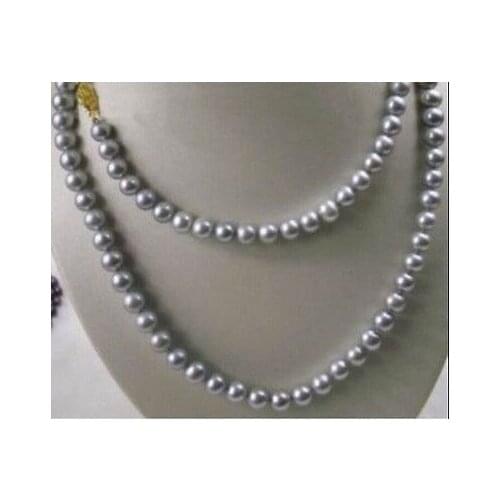 SURPRISING 49" 9-10MM NATURAL SOUTH SEA GRAY PEARL NECKLACE YELLOW CLASP>Selling jewerly free shipping