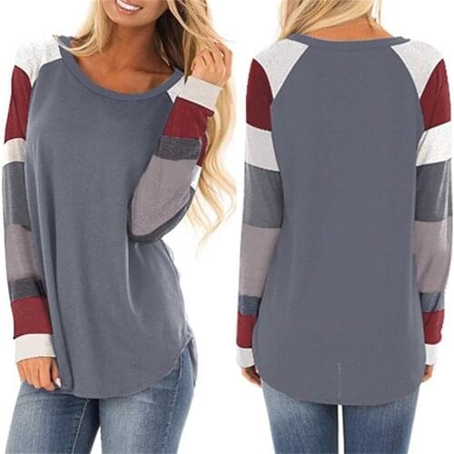 Women Casual Tee Shirt Patchwork Striped T Shirt Plus Size O-Neck Printed Loose Button Tunic Tops camisetas de mujer