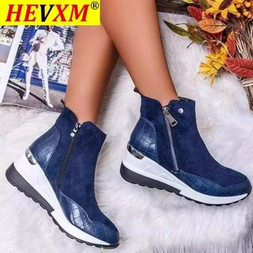 2020 Women Boots fashion Winter ankle waterproof Boots Round Toe Low Heel Snow Warm womens Boots work Non-slip female shoes