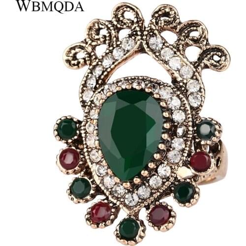 2018 New Luxury Vintage Boho Crown Big Rings Retro Gold Color Engagement Rings For Women Turkish Jewelry Wholesale Free Shipping