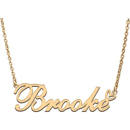 Love Heart Brooke Name Necklace for Women Stainless Steel Gold & Silver Nameplate Pendant Femme Mother Child Girls Gift