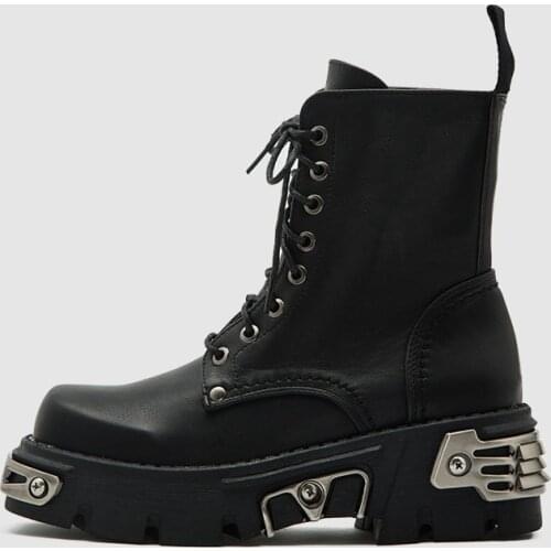 Comemore 6CM Punk Style Platform Women Ankle Boots 2021 Womens Motorcycle Boot Fashion Ladies Chunky Shoes Metal Decor Black
