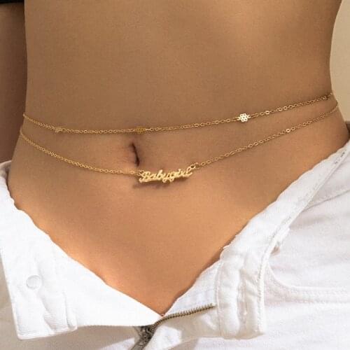 2 Pcs/Set Letter BabyGirl Belly Chains for Women Fashion Summer Beach Bikini Link Chain Simple Waist Belly Body Jewelry Gifts