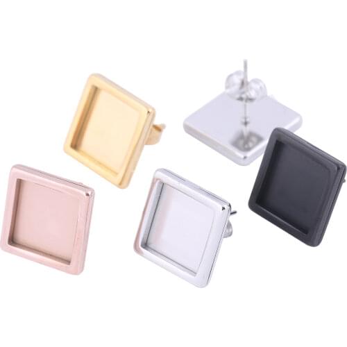 20pcs Stainless Steel Rose Gold Stud Earring Bezel Setting Blanks Fit 10mm Square Cabochon Base Trays Diy Jewelry Findings
