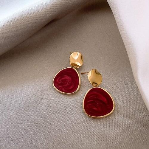 2021 New Design Round Sequin Red Color Circle Drop Earrings Korean Romantic Fashion Earring for Women Vintage Jewelry