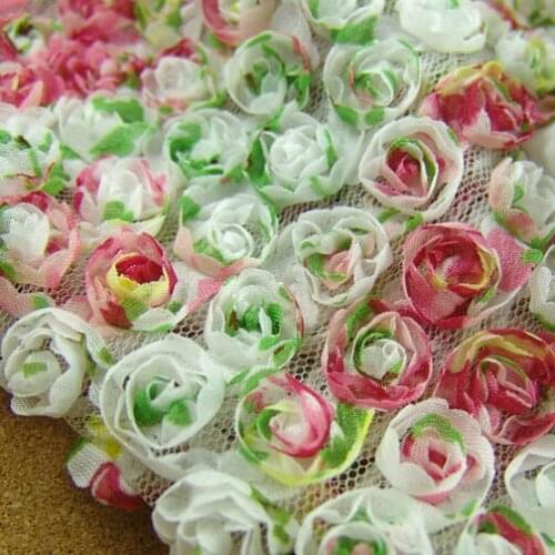 3Yards/lot! Multicolor Stereo Rose Patchwork Fabric,Shabby Chic Rosette Lace Fabric Chiffon Spring Summer Dress Gown Fabric