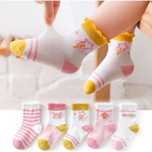 5 Pairs/lot Breathable Cotton Baby Girl Socks Infant Boys Girls Thin Medium Tube Mesh Sock Kids Stripe Baby Clothes Accessories