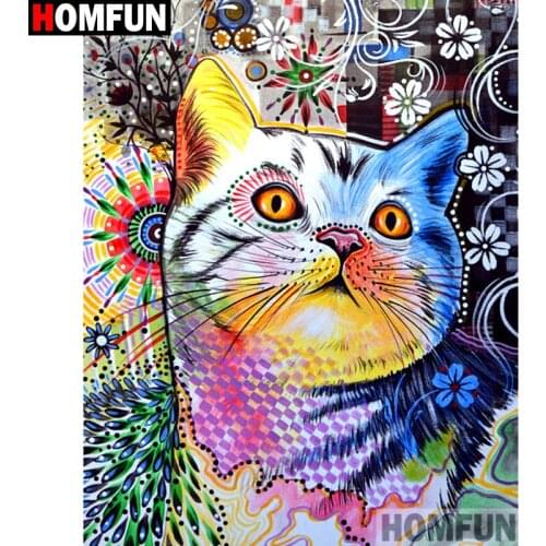 HOMFUN Full Square/Round Drill 5D DIY Diamond Painting "Cartoon color cat" Embroidery Cross Stitch 3D Home Decor Gift A13159