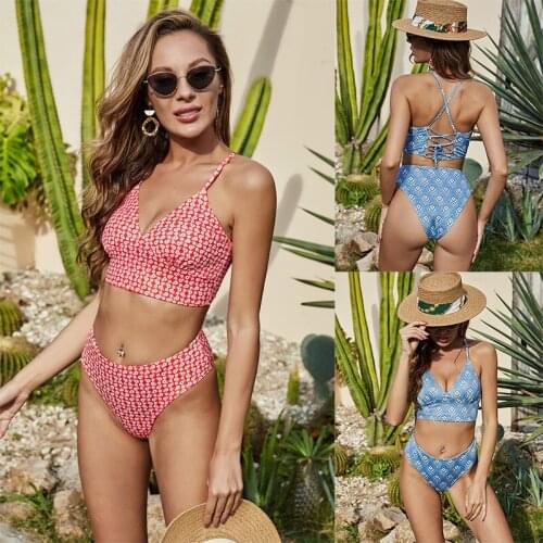 Low Waist Bikini 2021 Triangle Swimwear Female Tow Pieces Swimsuit Women Print 2 Piece Suit Push Up Bathing Swim New Biquini