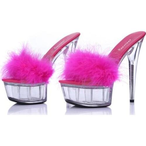 Shoes Woman Platform Sandals Transparent Crystal Ultra High Heels 15cm Waterproof Maomao Sandals Appeal Big Yards Slippers