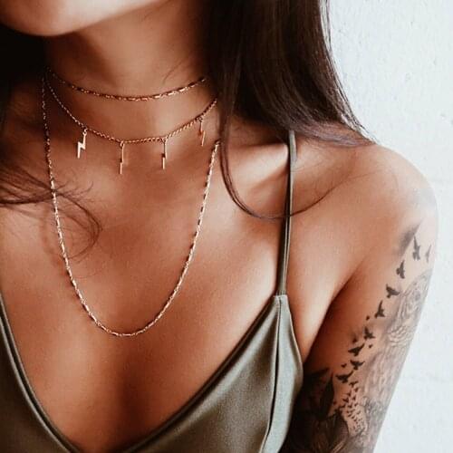 HebeDeer Lightning Trendy Necklaces Jewelry Girl Rose Gold Color Trendy Stainless Steel Necklace Chain Women Kpop Collier