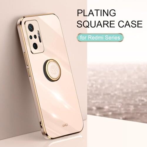 For Xiaomi Redmi Note 10 Pro Plating Ring Holder Square Phone Case On Xiomi Redmi Note10 S 10s 10pro 5g 4G Silicone Stand Cover