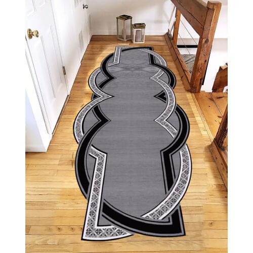 Black Gray Stripe Pattern Floor Entrance Corridor Carpet Throw Rug