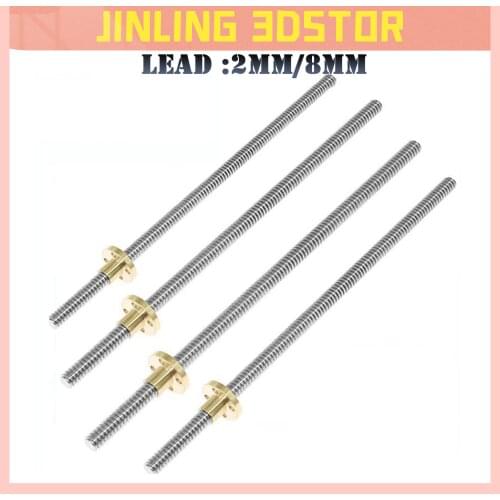 CNC 3D Printer THSL-300-8D Trapezoidal Rod T8 Lead Screw Thread 8mm Lead1mm Length100mm200mm300mm400mm500mm with Brass Nut