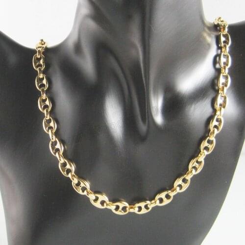Foromance/ YELLOW GOLD GP COFFEE BEAN LINK CHAIN 24" NECKLACE WIDTH 8MM 0.31"/CAN BE ADJUSTED