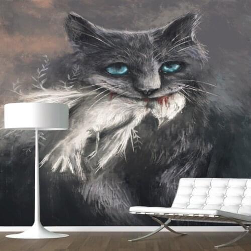 Photo wallpaper Modern creative mural bedroom hotel wallpaper black cat pigeon entrance background wall mural