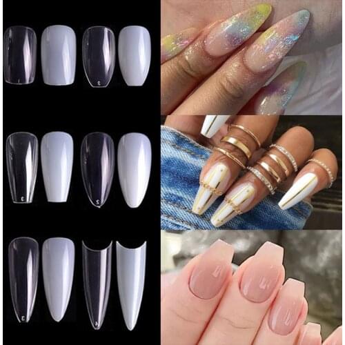 Ballet Coffin French Nail White Clear Acrylic Nail Nails Extension Full/Half Cover DIY Art 500PCS Fake Nail Manicure Tool