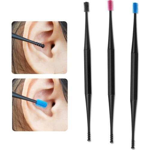 Soft Silicone Ear Pick Double-ended Earpick Ear Wax Curette Remover Ear Cleaner Spoon Spiral Ear Clean Tool Spiral Design