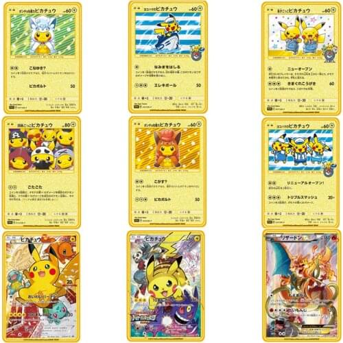 Pokemon Cards Gold Metal Anime Japanese Transform Super Game Collection Cosplay Mario Pikachu Cards Toys Children Christmas Gift