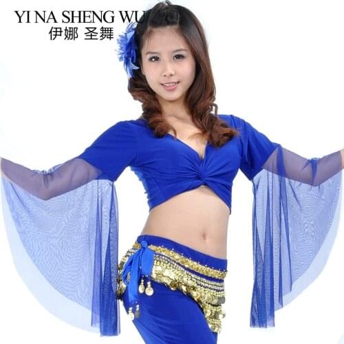 1Pc New Butterfly Sleeve Dance Top Belly Dance Practice Costume Top Adult Sexy Net Yarn BellyDance Costume Free Size 12 Colors