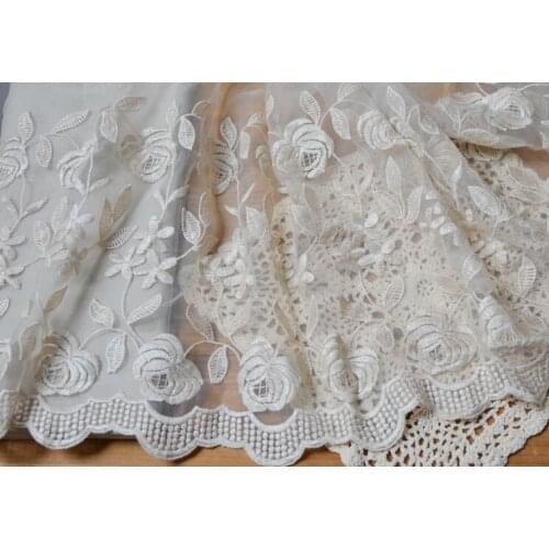 2 Meters Embroidered Lace Fabric Apricot Wide Organza Floral Africa Lace Fabric Lace Trims Mesh for Garment Accessories 42cm