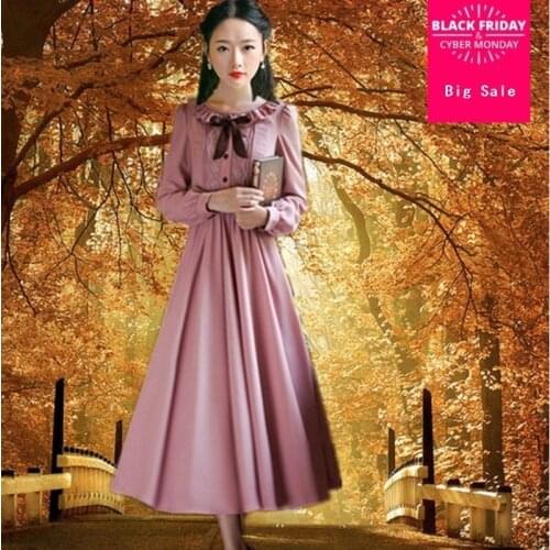 2020 Fashion brand retro peter pan collar lace dress college style high waist ruffle stitching chiffon dress with bow wj2116