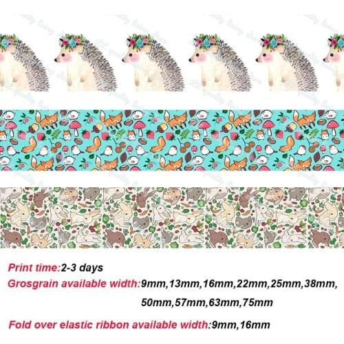 Cute animal printed ribbon wedding decorative ribbn hair tie material printed elastic ribbon 50 yards character grosgrain ribbon
