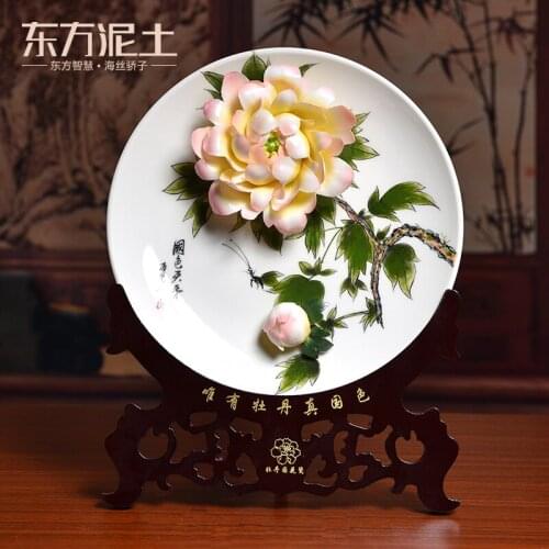 Hand-painted luoyang peony hang dish furnishing articles sat plate of classical Chinese style living room TV cabinet