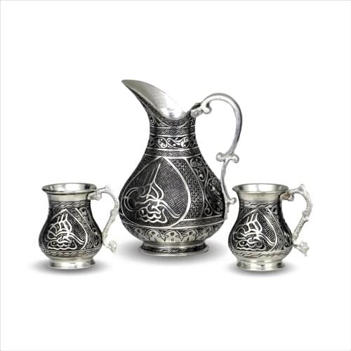 Morya Copper Water Pitcher with Lid Beverage Carafe Elegant Decanter Jug Juice Handmade Buttermilk Drinkware Vintage Style White Set