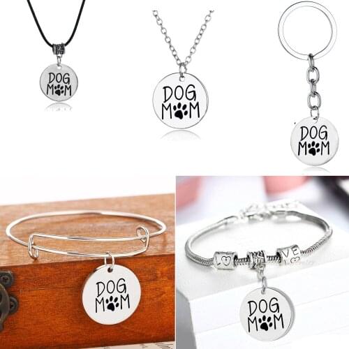 Lovely Dog Mom Necklaces Cute Pet Paw Print Round Pendant Necklaces Family Women Mom Mommy Mama Mothers Day Gift Jewelry Choker