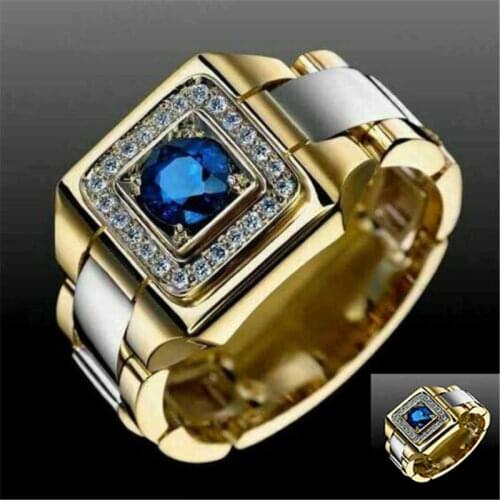 Fashion inlaid blue gem ring European and American luxury mens Engagement Wedding Jewelry