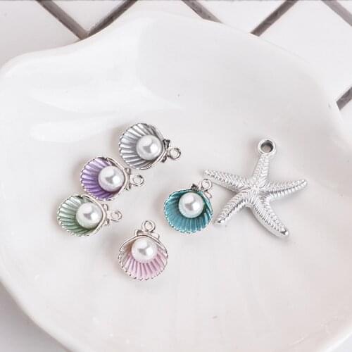 MRHUANG Trendy 10pcs/lot Pearl Shell Star fish Sea Ocean Charms Pendant Fashion Jewelry Accessories for DIY Craft