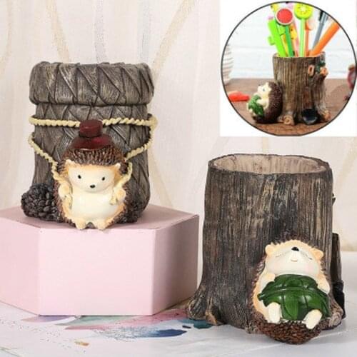 Cute Hedgehog Pencil Pen Holder Resin Desk Organizer Stationery Container Desktop Storage for Home Office Birthday Gifts