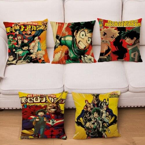 Japan Anime My Hero Academia Print Cushion Cover Retro Pattern Pillowcase Kid Gift Soft Plush Sofa Pillows Cases For Home Decor