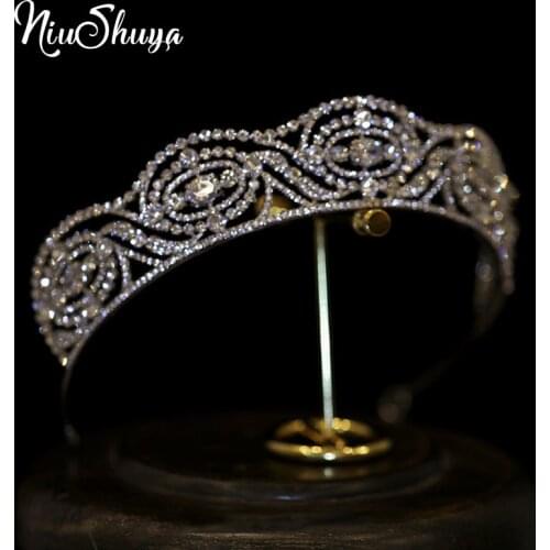 NiuShuya Rhinestones Cubic Bridal Crowns Tiara Bride Headband Wedding Diadem Princess Headpiece Wedding Hair Accessories