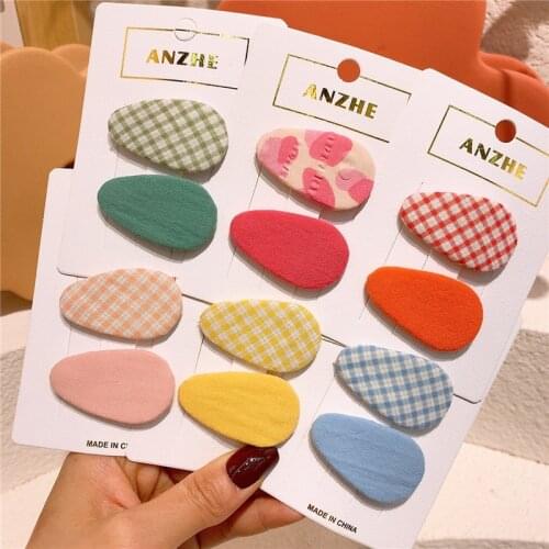 2021 New Korean Simple Small Fresh Childrens Plaid Fabric BB Clip Fashion Sweet Girl Baby Dot Drop Hairpins Hair Accessories