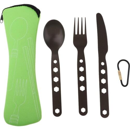 Outdoor Camping Cutlery Set Fork Spoon W/ Carry Bag Key Ring Buckle