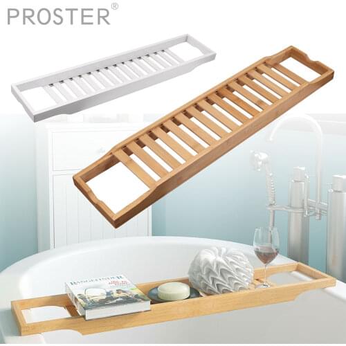 Proster Natural / White Luxury Bamboo Bath Bridge Caddy Bathtub Storage Rack Tidy Tray Holder SPA Bathroom Book Organizer Rack