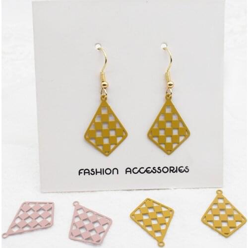 20Pcs/Pack New Copper Printing Lattice Rhombus Earring Pendant DIY Making Earrings Necklace Pendant Material Factory Outlet